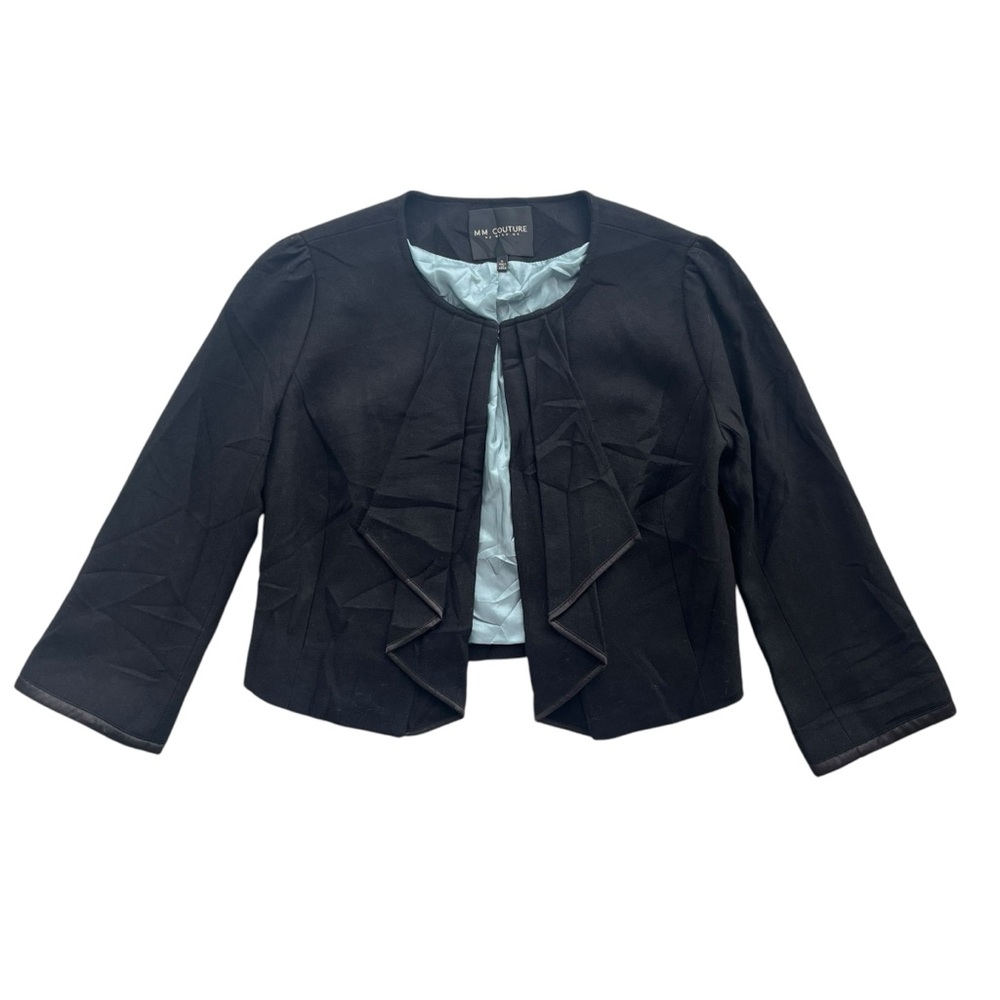 MM Couture By Miss Me Women’s M Black Open Waterfall Collar Crop Blazer MMCJ0167